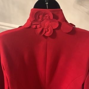 Yansi Fugel Red Floral Appliqué Ponte Open Front Jacket Size 10